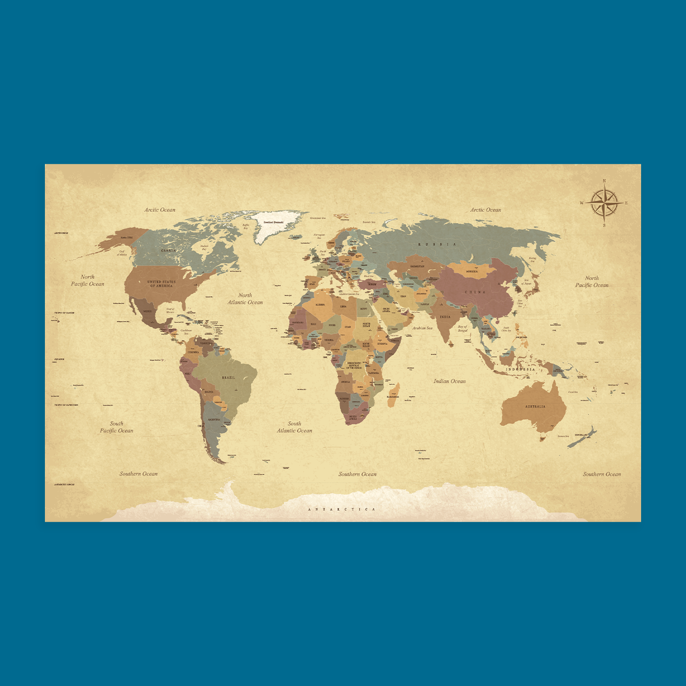 Large Vintage World Map Wallpaper Decal