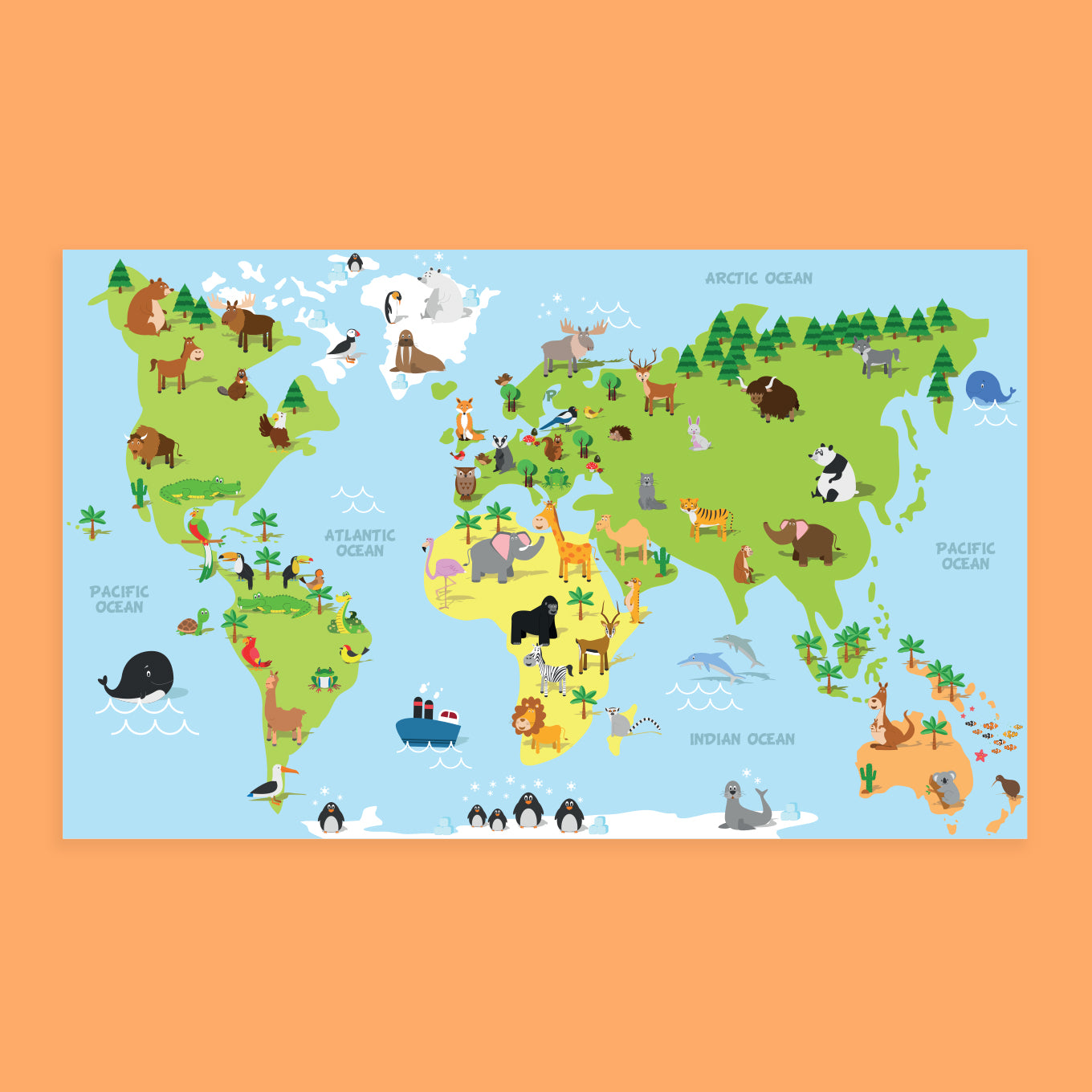 Kids World Map with Animals