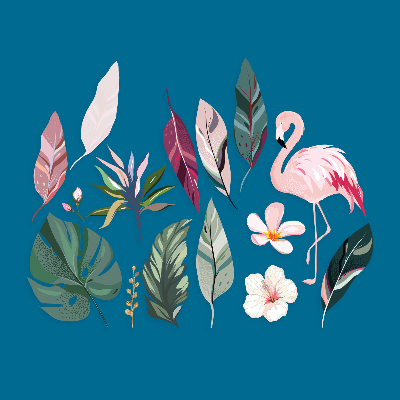 Leaves with Flamingo Decal Set