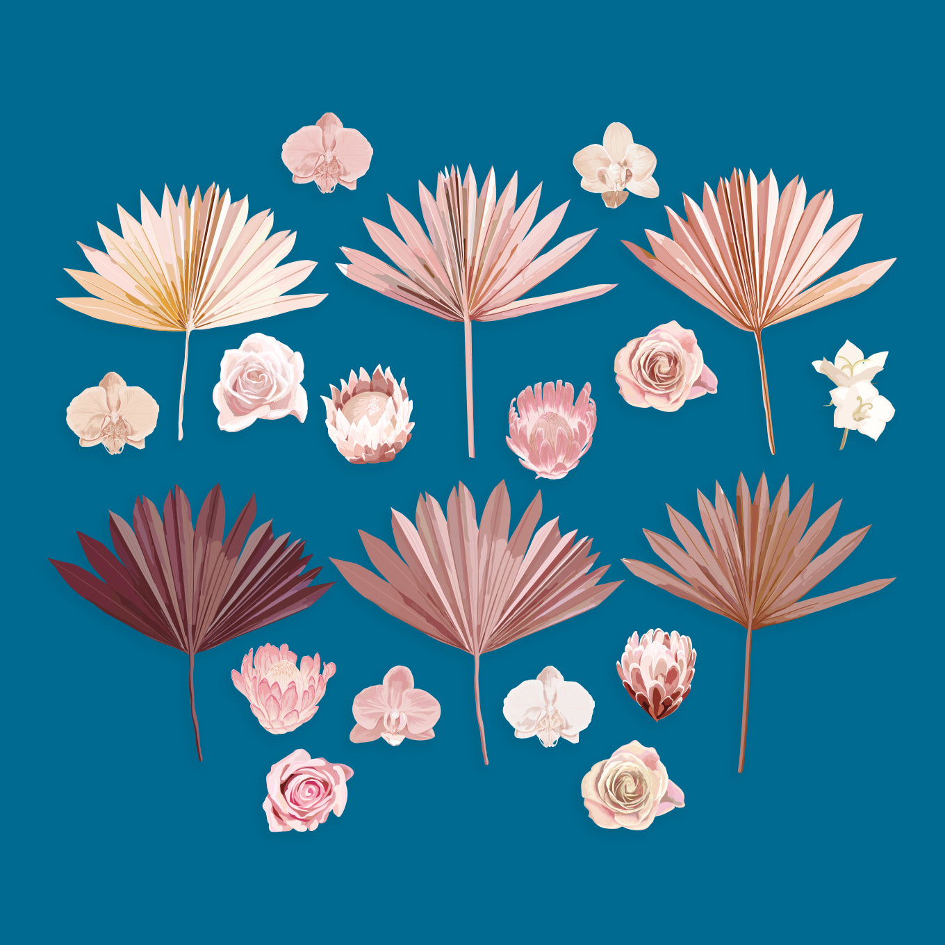 Pink Flowers & Leaves