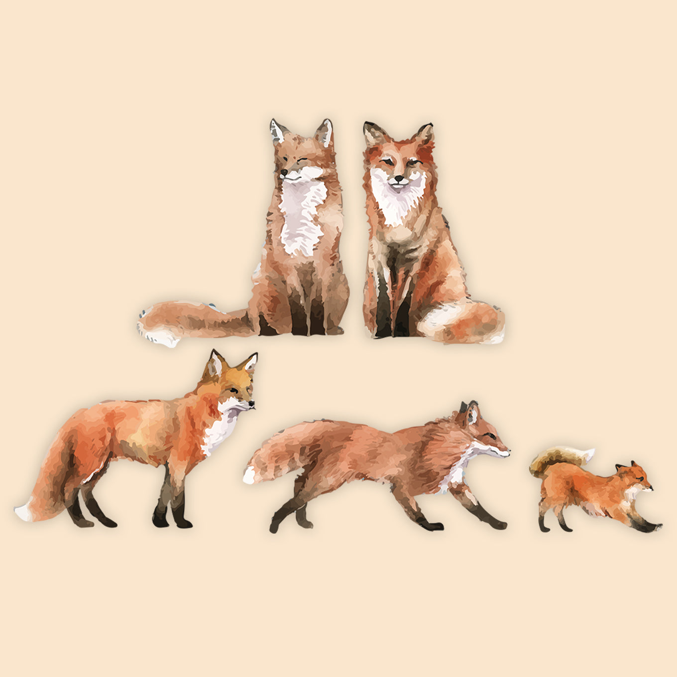 Watercolor Animals Foxes