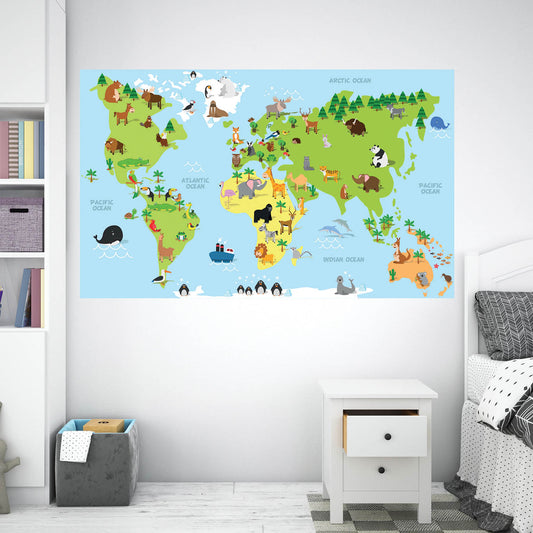 Kids World Map with Animals
